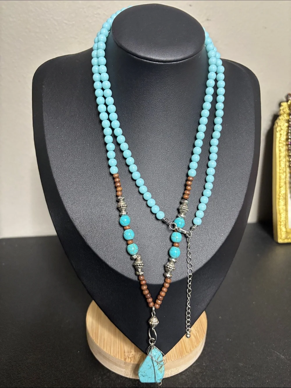 Turquoise Beaded Pendant Necklace - Aqua Blue Women's Jewelry Western Boho